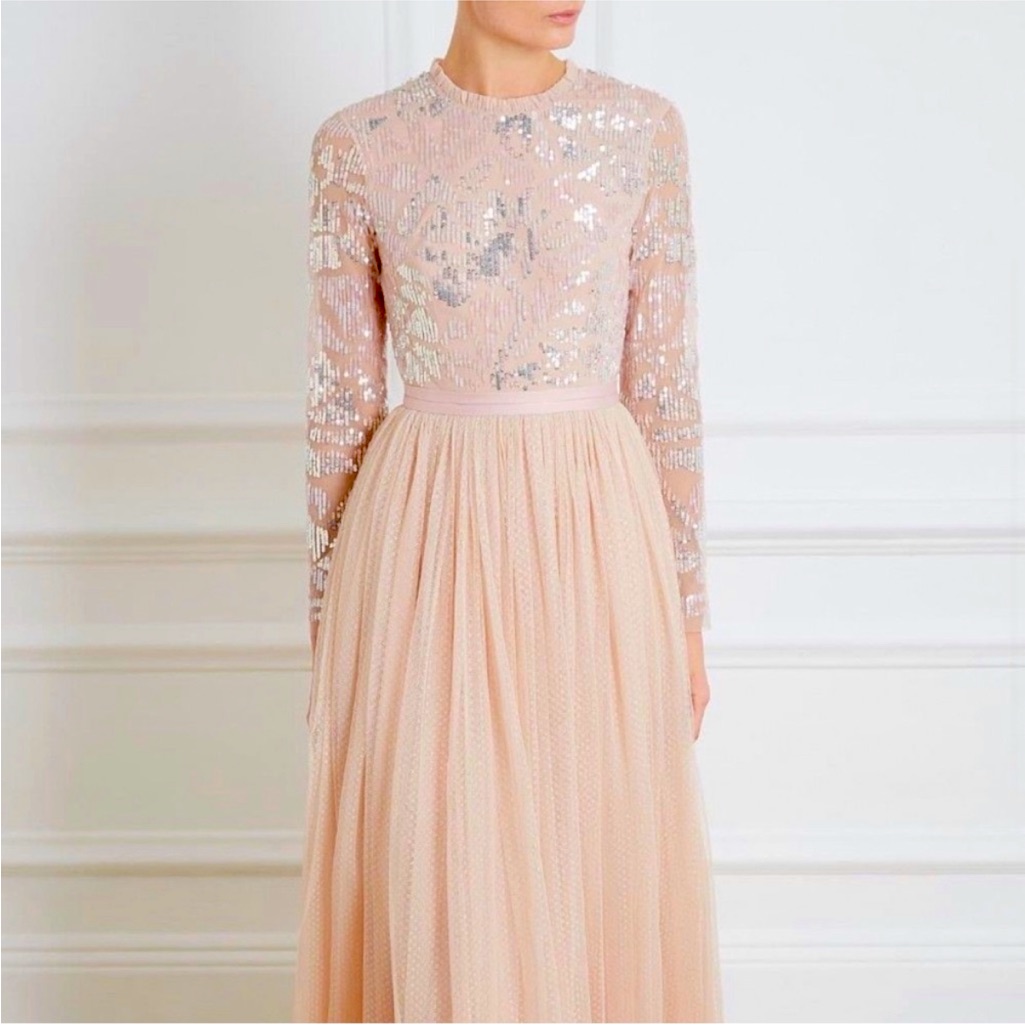 Nwt Needle & Thread Gloss Midi Dress In Blush Pink Size 10 Us Size 8